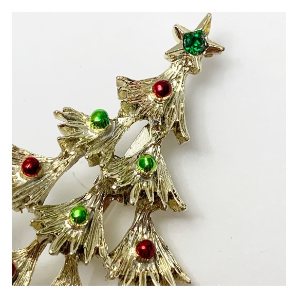 Gerry’s vintage decorated Christmas tree brooch pin gold with green red enamel - Picture 4 of 10
